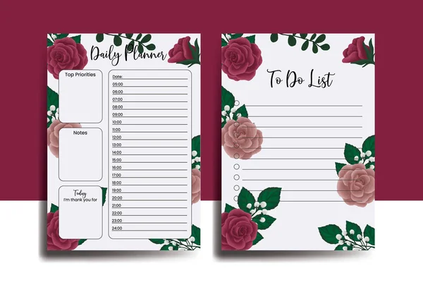 Lista Delle Cose Fare Maroon Rose Flower Design Template — Vettoriale Stock