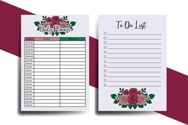 Planejador Para Fazer Lista Maroon Rose Flower Design Template — Vetor de Stock