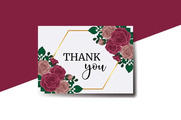 Tarjeta Agradecimiento Tarjeta Felicitación Maroon Rose Flower Design Template — Archivo Imágenes Vectoriales