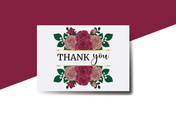 Obrigado Cartão Cartão Saudação Maroon Rose Flower Design Template —  Vetores de Stock