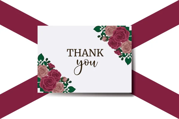 Tarjeta Agradecimiento Tarjeta Felicitación Maroon Rose Flower Design Template — Vector de stock