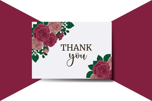 Tarjeta Agradecimiento Tarjeta Felicitación Maroon Rose Flower Design Template — Vector de stock