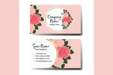 İş kartı şablonu Dahlia Anemone Çiçeği. Çift taraflı Mavi Renkler. Düz Tasarım Vektör Çizimi. Kırtasiye Tasarımı