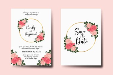 Düğün davetiyesi çerçevesi, çiçekli suluboya el Dahlia Çiçek Tasarımı Davetiye Şablonu