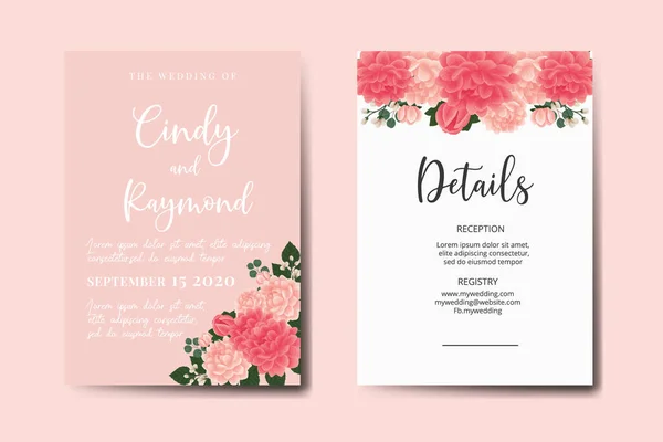 초대장 프레임 디지털 소장품 Dahlia Flower Design Invitation Card Template — 스톡 벡터