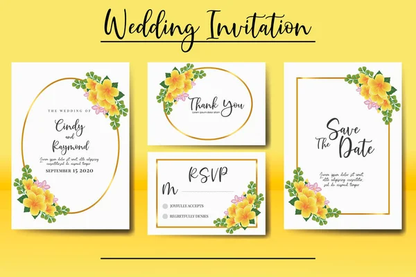 초대장 프레임 디지털 소장품 Yellow Hibiscus Flower Design Invitation Card — 스톡 벡터