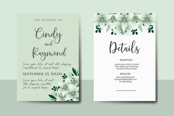 stock vector Wedding invitation frame set, floral watercolor Digital hand drawn White Lily Flower design Invitation Card Template