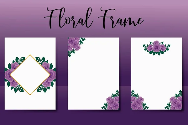 Stock vector Wedding invitation frame set, floral watercolor Digital hand drawn Purple Rose Flower design Invitation Card Template