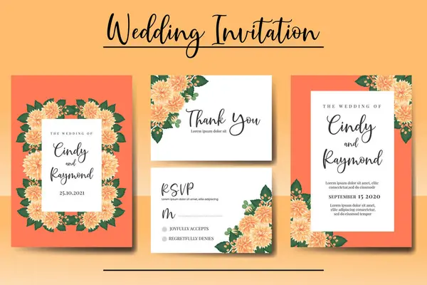 초대장 디지털 Orange Dahlia Flower Design Invitation Card Template — 스톡 벡터