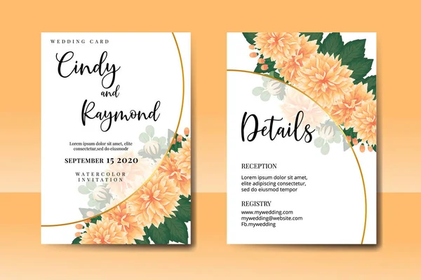 stock vector Wedding invitation frame set, floral watercolor Digital hand drawn Orange Dahlia Flower design Invitation Card Template