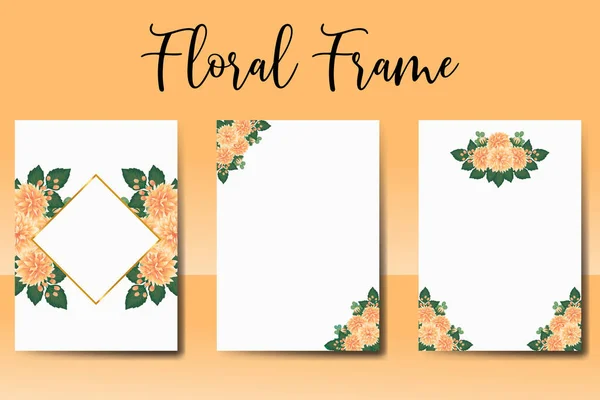 Wedding Invitation Frame Set Floral Watercolor Digital Hand Drawn Orange — Stock Vector