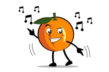Portakal renkli çizgi film maskotu ya da karakteri en sevdiği müzikle dans eder.