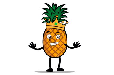 Ananas çizgi film maskotu ya da kraliyet tacı takan bir karakter.