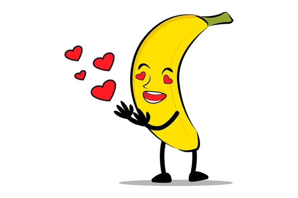 Banana Cartoon Mascotte Personaggio Ama Suo Partner Giorno Dell Amore — Vettoriale Stock