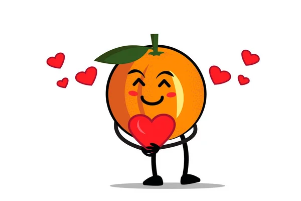 Orange Cartoon Mascot Character Hugging Heart Full Love — Stock Vector
