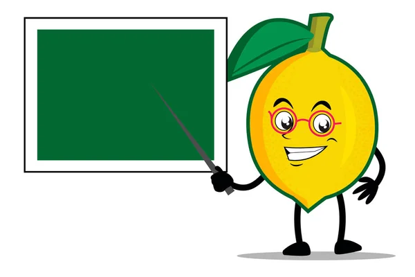 Lemon Cartoon Maskot Nebo Postava Jako Učitel Výuka Pomocí Tabule — Stockový vektor