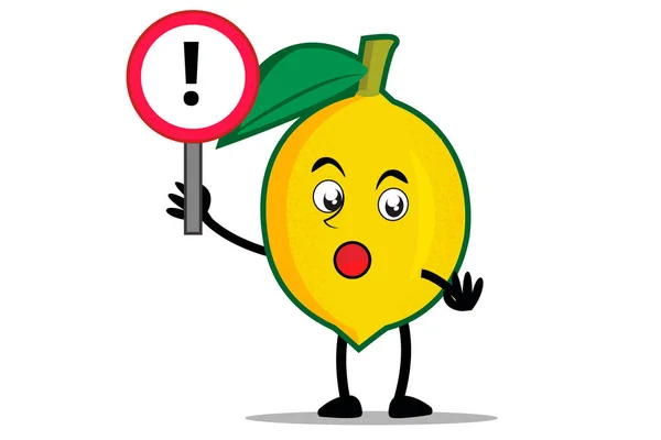 stock vector Lemon Cartoon mascot or character holding a sign of attention