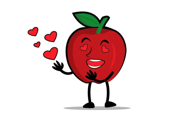 Apple Cartoon Mascot Character Loves Its Partner Love Day — Stock Vector