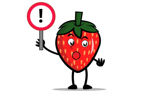 stock vector Strawberry Cartoon mascot or character holding a sign of attention