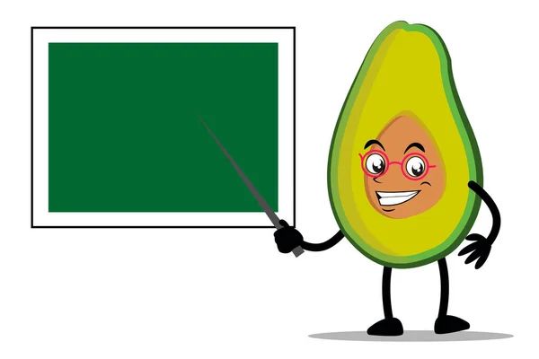 Avocado Cartoon Maskot Nebo Postava Jako Učitel Výuka Pomocí Tabule — Stockový vektor