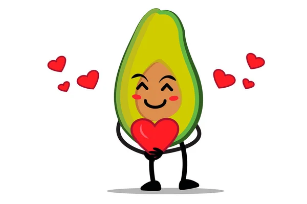 Avocado Cartoon Mascotte Karakter Knuffelen Een Hart Vol Liefde — Stockvector