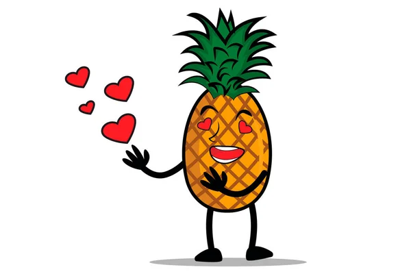 Ananas Cartoon Mascotte Personaggio Ama Suo Partner Giorno Dell Amore — Vettoriale Stock
