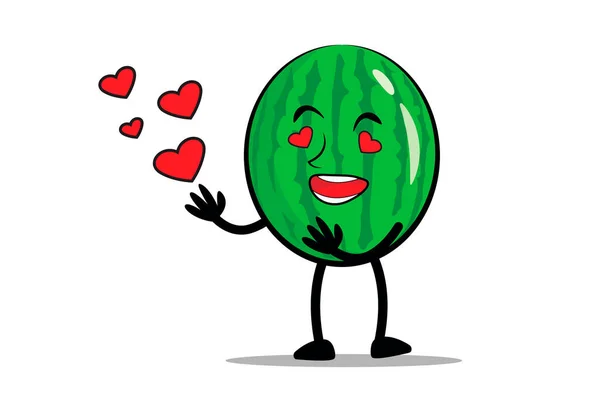Watermelon Cartoon Mascot Character Loves Its Partner Love Day — Stock Vector
