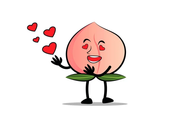 Peach Cartoon Μασκότ Χαρακτήρα Αγαπά Σύντροφό Του Την Ημέρα Της — Διανυσματικό Αρχείο