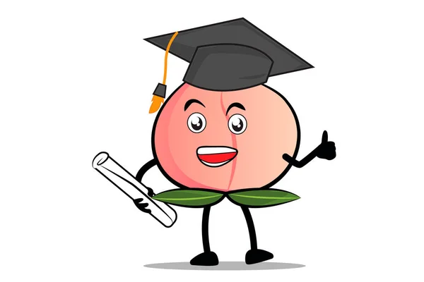 Peach Cartoon Mascot Character Holding Diploma Wearing Toga Graduation — Stock Vector