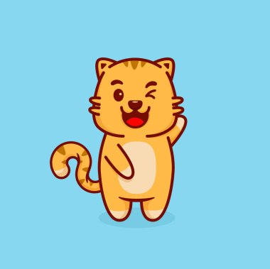 Şirin Turuncu Kedi Göz Kırpıyor ve El Sallayan Pençe. Vektör İllüstrasyonu