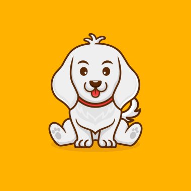 Şirin beyaz köpek yavrusu oturuyor. Vektör İllüstrasyonu