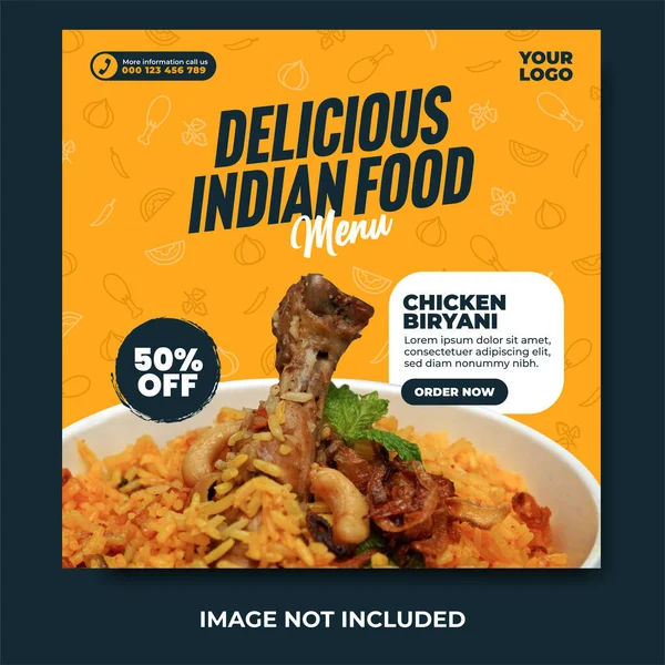 Desain Menu Makanan India Yang Lezat Untuk Posting Media Sosial - Stok Vektor