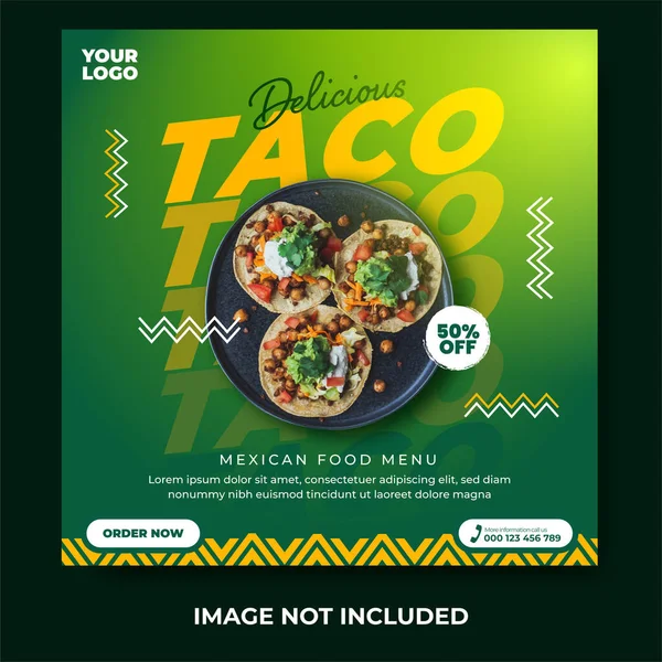 Templat Desain Sosial Media Sosial Menu Makanan Meksiko Taco Yang - Stok Vektor