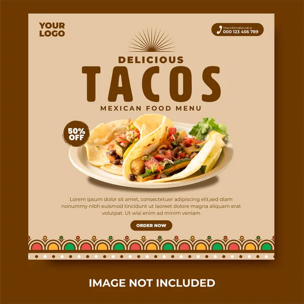 Läckra Tacos Mexikansk Mat Meny Sociala Medier Post Design Mall — Stock vektor