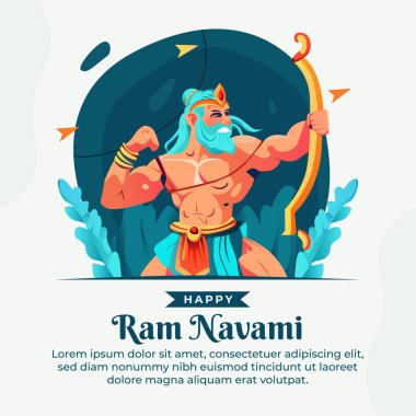 Lord Rama 'nın tasarım şablonunu taşıyan ok ve yay taşıyan mutlu Ram Navami.