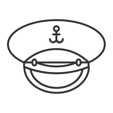 Gemi ince çizgi ikonu, gemideki deniz gemisiyle denizcilik konsepti, beyaz arka planda deniz tabelası, ana hatları simge olan yelkenli tekne.