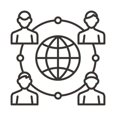 Küresel iş çizgisi simgesi, kavram işareti, beyaz arka planda sembol, dış hatlarda dünya ikonu. taşınabilir web tasarımı kavramı