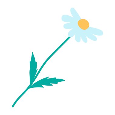 Beyaz arka planda yeşil yapraklı mavi çiçek. vektör illüstrasyonu.