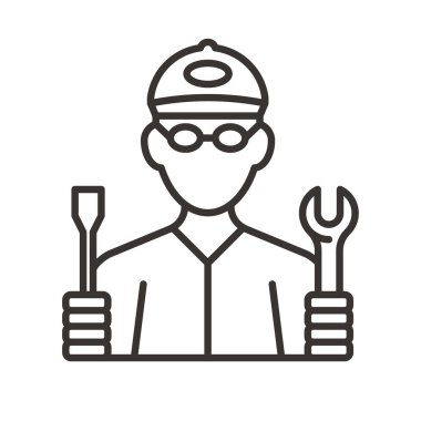 Tornavida ve anahtar çizgisi simgesine sahip işçi.