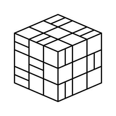 Beyaz arkaplanda izole edilmiş küp simgesi, şeffaf küp işareti, siyah semboller