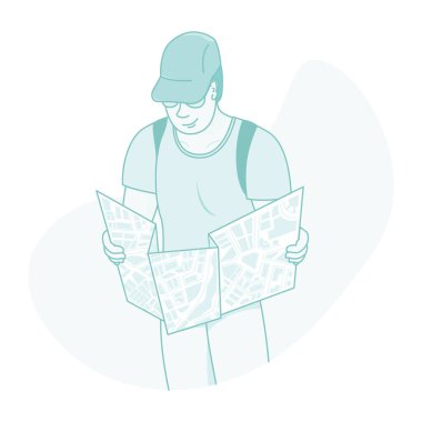 Harita ve konum iğne vektör illüstrasyon tasarımına sahip turist