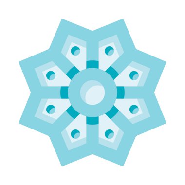 Daireleri olan mavi beyaz bir kar tanesi.