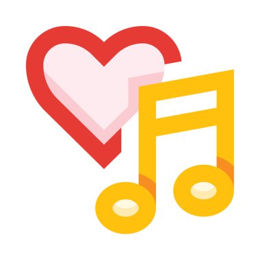 Kırmızı kalpli bir kalp ve bir nota.