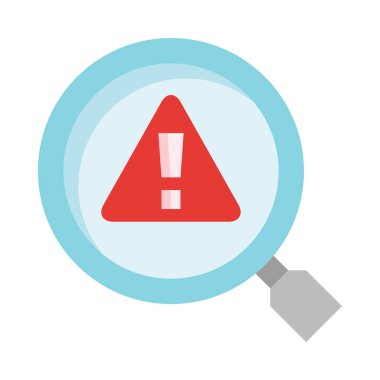 Kırmızı uyarı işareti olan bir büyüteç.