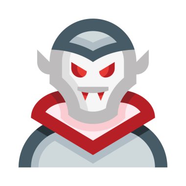 Kırmızı gözlü ve kırmızı pelerinli bir vampir.