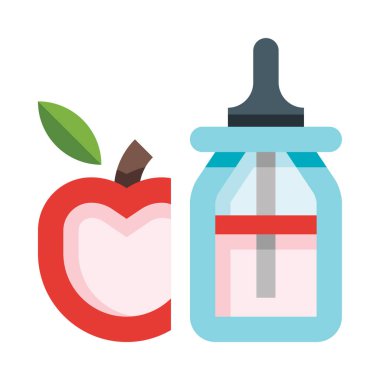 Elmanın yanında bir şişe sıvı.