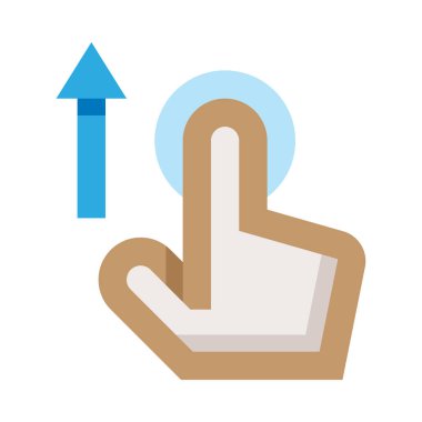 Yukarı bakan bir okla düğmeye basan bir el.