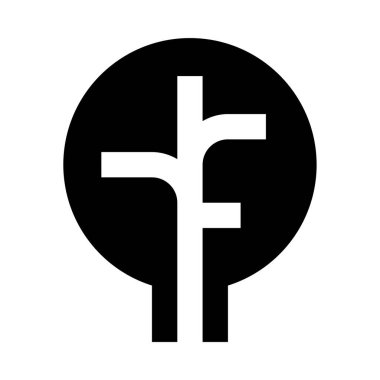 Ortasında haç olan siyah beyaz bir logo.