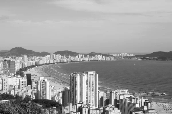 Letecký Pohled Město Santos Jeho Pláže Guaruja Pozadí Fotografované Černé — Stock fotografie