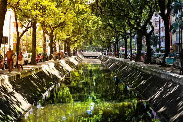 Santos Brazylia Lutego 2016 Widok Canal Najpiękniejszy Kanał Mieście Turystami Obrazek Stockowy